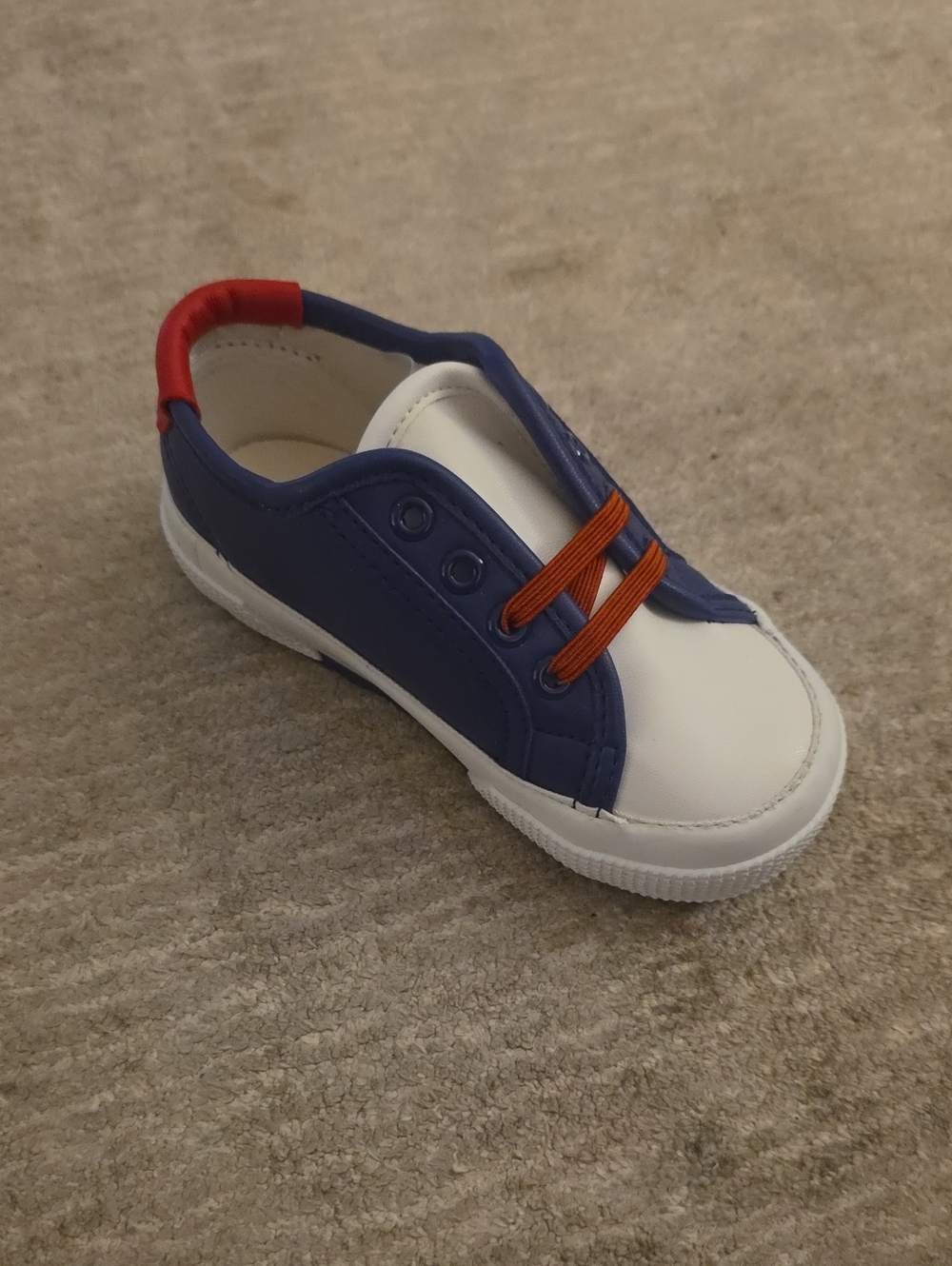 Superga Kids White and Blue Sneaker with Orange Elastic Laces